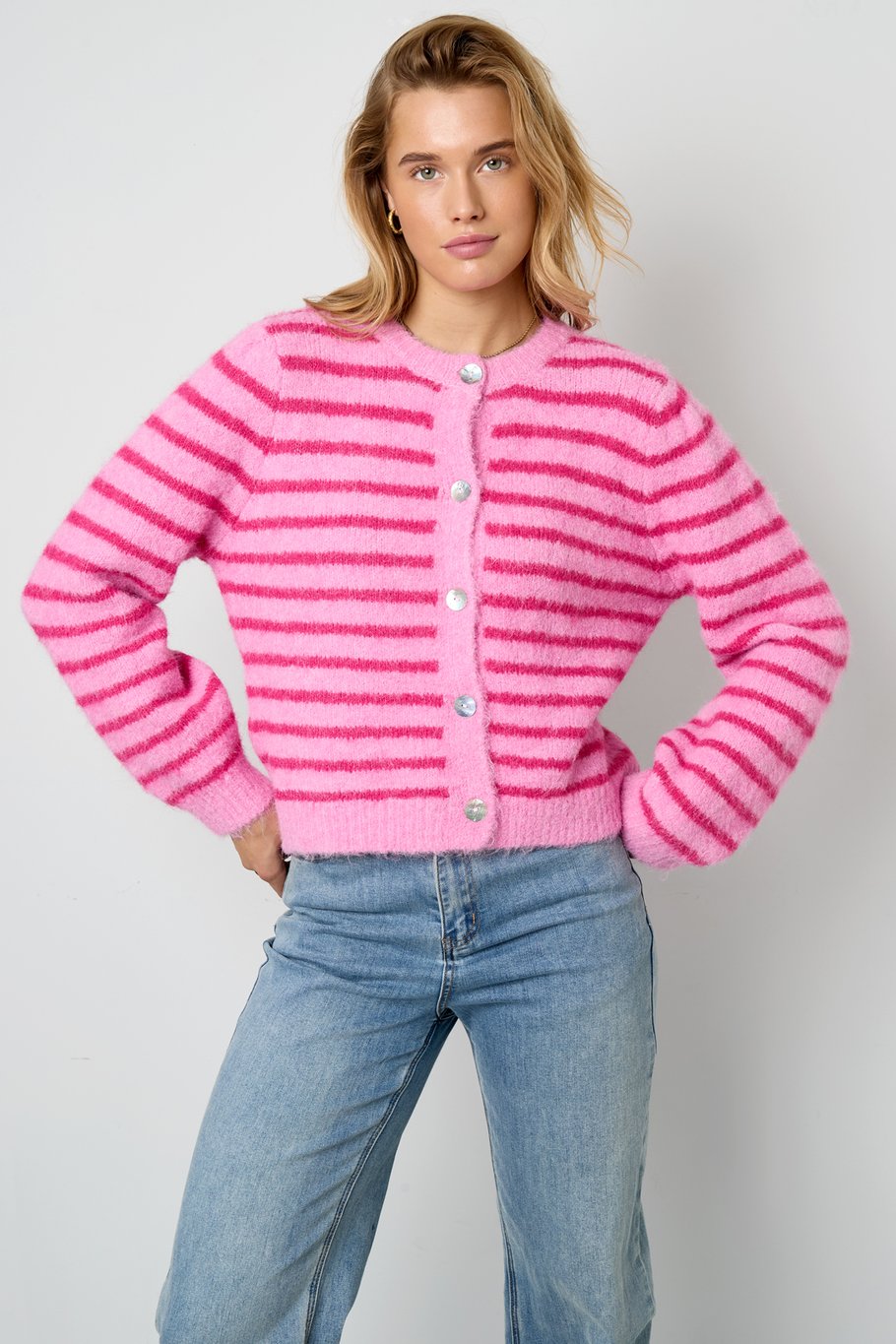 Polyester fiber (polyester) Knit cardigan Stripes Casual Fall/Winter Clothes h5Picture8